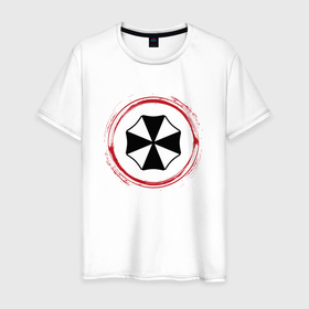 Мужская футболка хлопок с принтом Символ Resident Evil и красная краска вокруг в Кировске, 100% хлопок | прямой крой, круглый вырез горловины, длина до линии бедер, слегка спущенное плечо. | Тематика изображения на принте: 