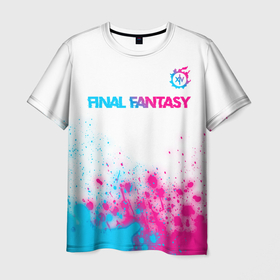 Мужская футболка 3D с принтом Final Fantasy neon gradient style: символ сверху в Курске, 100% полиэфир | прямой крой, круглый вырез горловины, длина до линии бедер | Тематика изображения на принте: 