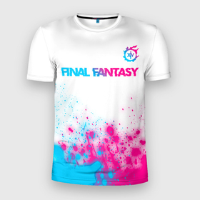Мужская футболка 3D Slim с принтом Final Fantasy neon gradient style: символ сверху в Курске, 100% полиэстер с улучшенными характеристиками | приталенный силуэт, круглая горловина, широкие плечи, сужается к линии бедра | 