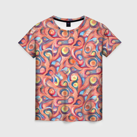 Женская футболка 3D с принтом Коралловая акварель в Екатеринбурге, 100% полиэфир ( синтетическое хлопкоподобное полотно) | прямой крой, круглый вырез горловины, длина до линии бедер | 