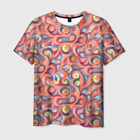 Мужская футболка 3D с принтом Коралловая акварель в Курске, 100% полиэфир | прямой крой, круглый вырез горловины, длина до линии бедер | 