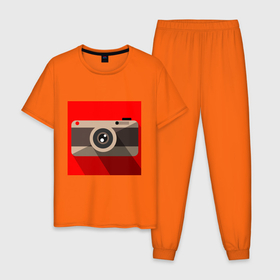 Мужская пижама хлопок с принтом Фотоаппарат flat в Новосибирске, 100% хлопок | брюки и футболка прямого кроя, без карманов, на брюках мягкая резинка на поясе и по низу штанин
 | 
