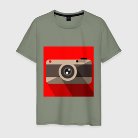 Мужская футболка хлопок с принтом Фотоаппарат flat в Белгороде, 100% хлопок | прямой крой, круглый вырез горловины, длина до линии бедер, слегка спущенное плечо. | 