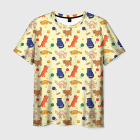 Мужская футболка 3D с принтом Crazy cat doodle в Белгороде, 100% полиэфир | прямой крой, круглый вырез горловины, длина до линии бедер | 