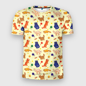 Мужская футболка 3D Slim с принтом Crazy cat doodle , 100% полиэстер с улучшенными характеристиками | приталенный силуэт, круглая горловина, широкие плечи, сужается к линии бедра | 