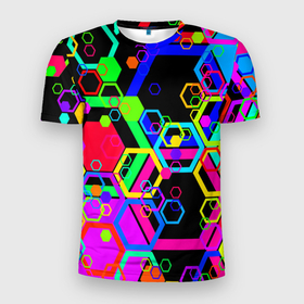 Мужская футболка 3D Slim с принтом Разноцветная геометрическая текстура в Екатеринбурге, 100% полиэстер с улучшенными характеристиками | приталенный силуэт, круглая горловина, широкие плечи, сужается к линии бедра | 