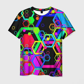 Мужская футболка 3D с принтом Разноцветная геометрическая текстура в Петрозаводске, 100% полиэфир | прямой крой, круглый вырез горловины, длина до линии бедер | 