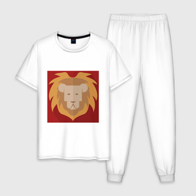 Мужская пижама хлопок с принтом Лев царь зверей в Новосибирске, 100% хлопок | брюки и футболка прямого кроя, без карманов, на брюках мягкая резинка на поясе и по низу штанин
 | 
