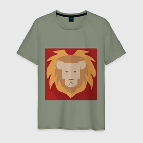 Мужская футболка хлопок с принтом Лев царь зверей в Новосибирске, 100% хлопок | прямой крой, круглый вырез горловины, длина до линии бедер, слегка спущенное плечо. | 