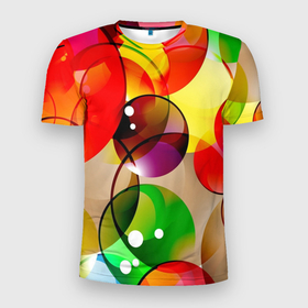 Мужская футболка 3D Slim с принтом Большие мыльные пузыри в Санкт-Петербурге, 100% полиэстер с улучшенными характеристиками | приталенный силуэт, круглая горловина, широкие плечи, сужается к линии бедра | 