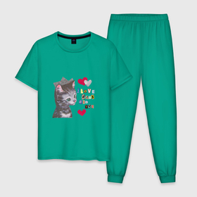 Мужская пижама хлопок с принтом I love cats and you в Новосибирске, 100% хлопок | брюки и футболка прямого кроя, без карманов, на брюках мягкая резинка на поясе и по низу штанин
 | 