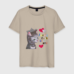 Мужская футболка хлопок с принтом I love cats and you в Новосибирске, 100% хлопок | прямой крой, круглый вырез горловины, длина до линии бедер, слегка спущенное плечо. | 