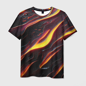 Мужская футболка 3D с принтом Огонь сквозь расколы в плите как магическая лава в Белгороде, 100% полиэфир | прямой крой, круглый вырез горловины, длина до линии бедер | Тематика изображения на принте: 