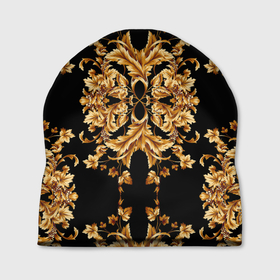 Шапка 3D с принтом Золотая гжель модные цветы в Петрозаводске, 100% полиэстер | универсальный размер, печать по всей поверхности изделия | 