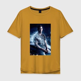 Мужская футболка хлопок Oversize с принтом Пол Уокер на капоте в Кировске, 100% хлопок | свободный крой, круглый ворот, “спинка” длиннее передней части | 