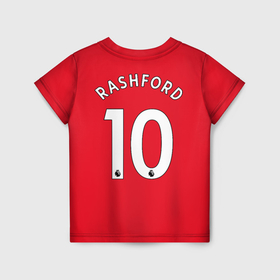 Детская футболка 3D с принтом Rashford Манчестер Юнайтед форма 2022 2023 в Белгороде, 100% гипоаллергенный полиэфир | прямой крой, круглый вырез горловины, длина до линии бедер, чуть спущенное плечо, ткань немного тянется | 