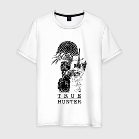 Мужская футболка хлопок с принтом True Hunter   Настоящий охотник в Тюмени, 100% хлопок | прямой крой, круглый вырез горловины, длина до линии бедер, слегка спущенное плечо. | Тематика изображения на принте: 
