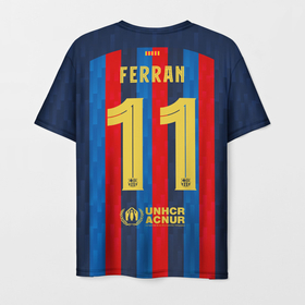 Мужская футболка 3D с принтом Ферран Торрес Барселона форма 2022 2023 в Тюмени, 100% полиэфир | прямой крой, круглый вырез горловины, длина до линии бедер | Тематика изображения на принте: 