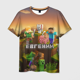 Мужская футболка 3D с принтом Евгений Minecraft в Екатеринбурге, 100% полиэфир | прямой крой, круглый вырез горловины, длина до линии бедер | 