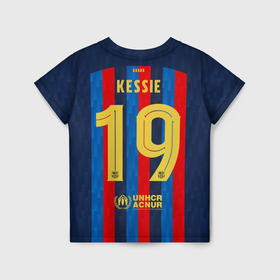 Детская футболка 3D с принтом Kessie Барселона форма 2022 2023 в Белгороде, 100% гипоаллергенный полиэфир | прямой крой, круглый вырез горловины, длина до линии бедер, чуть спущенное плечо, ткань немного тянется | 