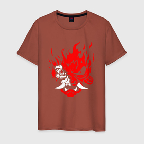 Мужская футболка хлопок с принтом Demon Oni   Cyberpunk 2077 в Тюмени, 100% хлопок | прямой крой, круглый вырез горловины, длина до линии бедер, слегка спущенное плечо. | 