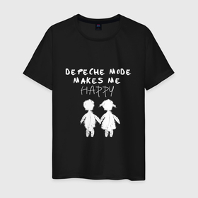 Мужская футболка хлопок с принтом Depeche mode makes me happy в Петрозаводске, 100% хлопок | прямой крой, круглый вырез горловины, длина до линии бедер, слегка спущенное плечо. | 