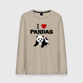 Мужской лонгслив хлопок с принтом I love Panda   люблю панд в Санкт-Петербурге, 100% хлопок |  | Тематика изображения на принте: 