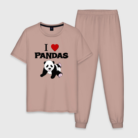 Мужская пижама хлопок с принтом I love Panda   люблю панд в Петрозаводске, 100% хлопок | брюки и футболка прямого кроя, без карманов, на брюках мягкая резинка на поясе и по низу штанин
 | 