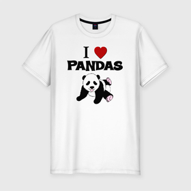 Мужская футболка хлопок Slim с принтом I love Panda   люблю панд в Санкт-Петербурге, 92% хлопок, 8% лайкра | приталенный силуэт, круглый вырез ворота, длина до линии бедра, короткий рукав | 