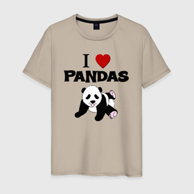 Мужская футболка хлопок с принтом I love Panda   люблю панд в Новосибирске, 100% хлопок | прямой крой, круглый вырез горловины, длина до линии бедер, слегка спущенное плечо. | 