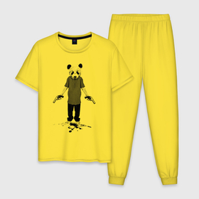 Мужская пижама хлопок с принтом Панда киллер со стволами в Петрозаводске, 100% хлопок | брюки и футболка прямого кроя, без карманов, на брюках мягкая резинка на поясе и по низу штанин
 | 