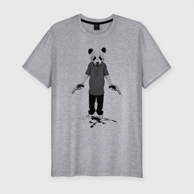 Мужская футболка хлопок Slim с принтом Панда киллер со стволами в Петрозаводске, 92% хлопок, 8% лайкра | приталенный силуэт, круглый вырез ворота, длина до линии бедра, короткий рукав | 