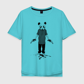 Мужская футболка хлопок Oversize с принтом Панда киллер со стволами в Петрозаводске, 100% хлопок | свободный крой, круглый ворот, “спинка” длиннее передней части | 