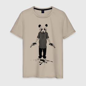 Мужская футболка хлопок с принтом Панда киллер со стволами в Петрозаводске, 100% хлопок | прямой крой, круглый вырез горловины, длина до линии бедер, слегка спущенное плечо. | 