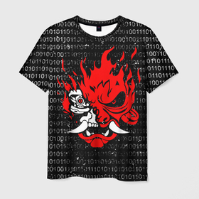 Мужская футболка 3D с принтом Двоичный код   Cyberpunk 2077 , 100% полиэфир | прямой крой, круглый вырез горловины, длина до линии бедер | 