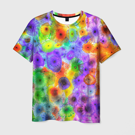 Мужская футболка 3D с принтом Colored jellyfish в Санкт-Петербурге, 100% полиэфир | прямой крой, круглый вырез горловины, длина до линии бедер | Тематика изображения на принте: 