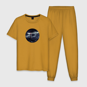 Мужская пижама хлопок с принтом Маяк в ночном шторме в Курске, 100% хлопок | брюки и футболка прямого кроя, без карманов, на брюках мягкая резинка на поясе и по низу штанин
 | 