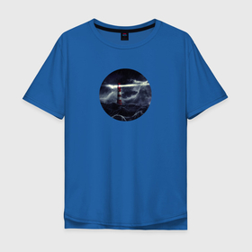 Мужская футболка хлопок Oversize с принтом Маяк в ночном шторме в Белгороде, 100% хлопок | свободный крой, круглый ворот, “спинка” длиннее передней части | Тематика изображения на принте: 