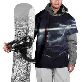 Накидка на куртку 3D с принтом Маяк и штормовое море в ночи , 100% полиэстер |  | 