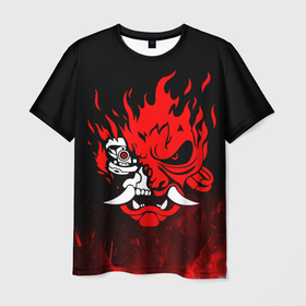 Мужская футболка 3D с принтом Cyberpunk 2077   Логотип в огне в Петрозаводске, 100% полиэфир | прямой крой, круглый вырез горловины, длина до линии бедер | 