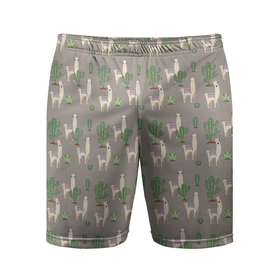 Мужские шорты спортивные с принтом Три забавных ламы среди кактусов ,  |  | 