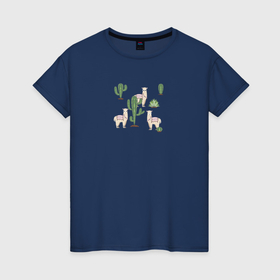 Женская футболка хлопок с принтом Три альпака среди кактусов гуляют в Белгороде, 100% хлопок | прямой крой, круглый вырез горловины, длина до линии бедер, слегка спущенное плечо | 