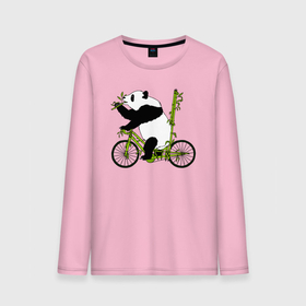 Мужской лонгслив хлопок с принтом Панда на велосипеде с бамбуком , 100% хлопок |  | 