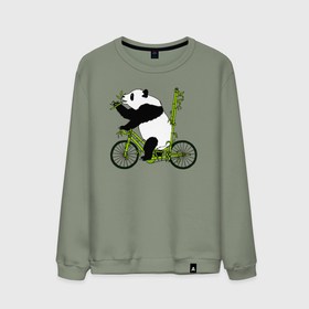 Мужской свитшот хлопок с принтом Панда на велосипеде с бамбуком в Санкт-Петербурге, 100% хлопок |  | 