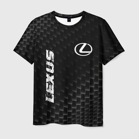 Мужская футболка 3D с принтом Lexus карбоновый фон , 100% полиэфир | прямой крой, круглый вырез горловины, длина до линии бедер | Тематика изображения на принте: 