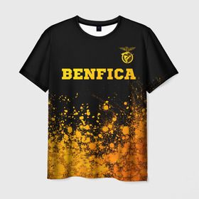 Мужская футболка 3D с принтом Benfica   gold gradient: символ сверху в Курске, 100% полиэфир | прямой крой, круглый вырез горловины, длина до линии бедер | Тематика изображения на принте: 