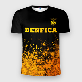 Мужская футболка 3D Slim с принтом Benfica   gold gradient: символ сверху , 100% полиэстер с улучшенными характеристиками | приталенный силуэт, круглая горловина, широкие плечи, сужается к линии бедра | 