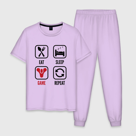 Мужская пижама хлопок с принтом Eat   sleep   Destiny   repeat в Тюмени, 100% хлопок | брюки и футболка прямого кроя, без карманов, на брюках мягкая резинка на поясе и по низу штанин
 | 