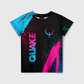 Детская футболка 3D с принтом Quake   neon gradient: надпись, символ в Санкт-Петербурге, 100% гипоаллергенный полиэфир | прямой крой, круглый вырез горловины, длина до линии бедер, чуть спущенное плечо, ткань немного тянется | 