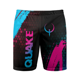 Мужские шорты спортивные с принтом Quake   neon gradient: надпись, символ в Тюмени,  |  | 